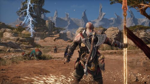 Kratos With Draupnir Spear in God of War Ragnarok 4K Desktop Wallpaper