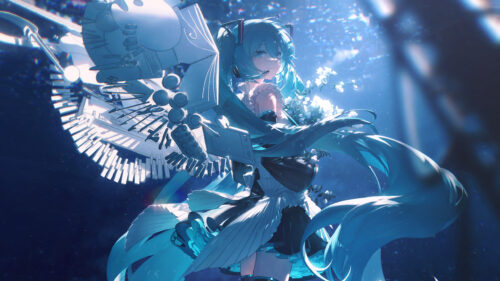 Hatsune Miku Magical Teal Blue Aesthetic Anime PC Wallpaper