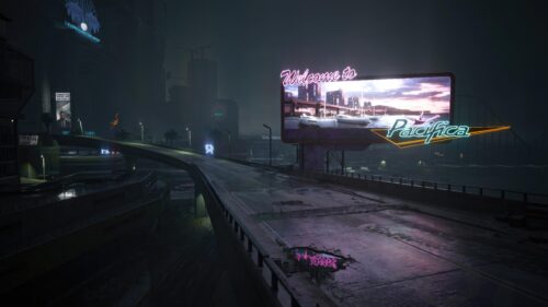 Cyberpunk Pacifica Night City Street View 4K Desktop Wallpaper