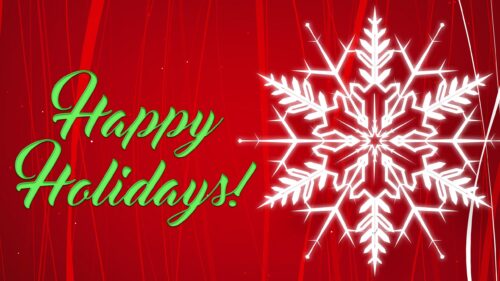 Happy Holidays Red Background with Glowing White Snowflake 4K Wallpaper