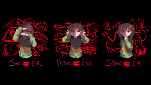 Undertale Chara Three Wise Monkeys Dark Aesthetic 4K PC Wallpaper
