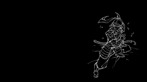 Minimalist Samurai Warrior Line Art Black Background 4K Wallpaper