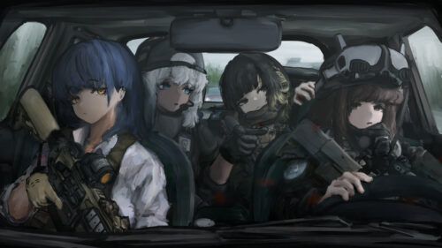 Anime Tactical Girls Squad Driving in Car 4K PC Wallpaper
