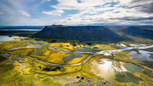 Stunning Aerial View of Rapadalen Valley Sweden Nature 4K Wallpaper