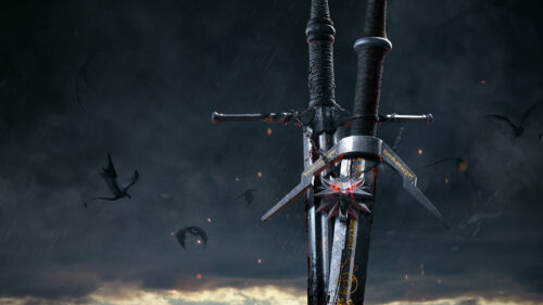The Witcher Geralt Silver and Steel Swords Dark Fantasy 4K Wallpaper