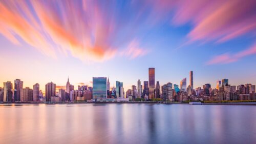 Stunning New York City Skyline at Sunset Over East River 4K Wallpaper
