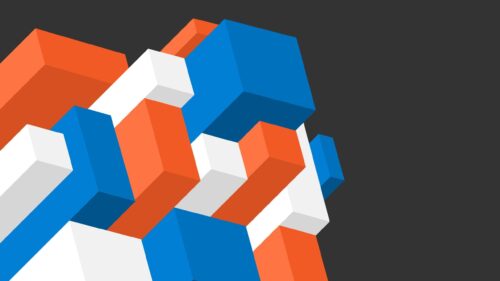 Abstract 3D Geometric Cubes Minimalist Blue Orange and White PC Wallpaper