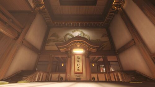 Traditional Japanese Dojo Interior with Dragon Mural PC Wallpaper
