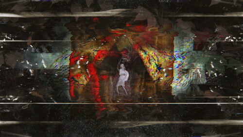 Abstract Glitch Art with Ethereal Figure Dark Aesthetic PC Wallpaper