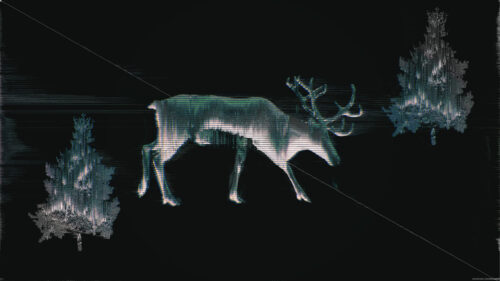 Abstract Glitch Art Deer in Dark Forest Aesthetic PC Wallpaper