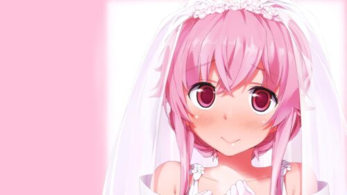 Beautiful Anime Girl in Wedding Dress Blush Pink Aesthetic PC Wallpaper
