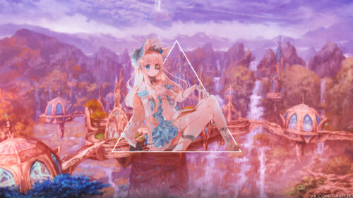 Beautiful Anime Girl in Dreamy Fantasy Landscape Desktop Wallpaper