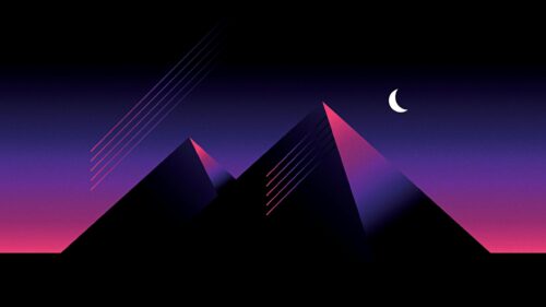 Minimalist Retro Synthwave Pyramids at Night PC Wallpaper