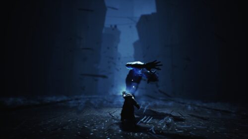 Mysterious Dark Fantasy Character Silhouette with Magical Energy 4K Wallpaper