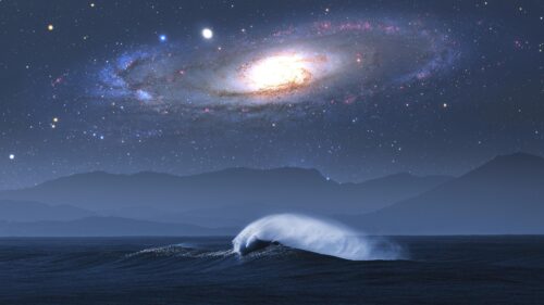 Stunning Galaxy Above Ocean Wave Night Scenery 4K Desktop Wallpaper