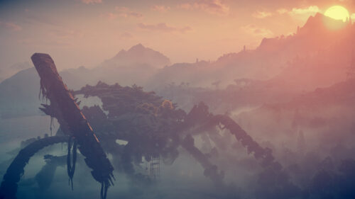 Post Apocalyptic Giant Rusty Machine Landscape Desktop Wallpaper