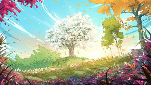 Enchanting White Tree in a Vibrant Fantasy Landscape PC Wallpaper