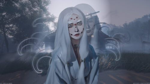 Mystical White Haired Spirit in Foggy Forest PC Wallpaper