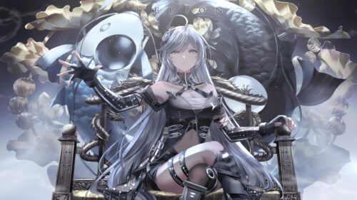 Anime Girl Silver Hair Cyberpunk Throne 4K PC Wallpaper