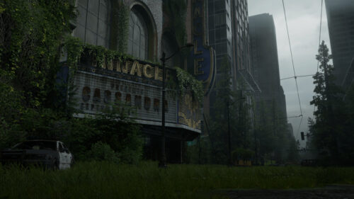 Post Apocalyptic Abandoned Theater Cityscape 4K Wallpaper