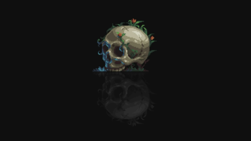 Minimalist Pixel Art Skull with Vines and Reflection 4K Wallpaper