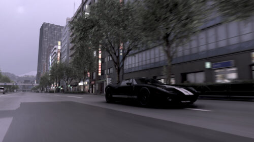 Black Ford GT Speeding Through Urban City Streets 4K Wallpaper