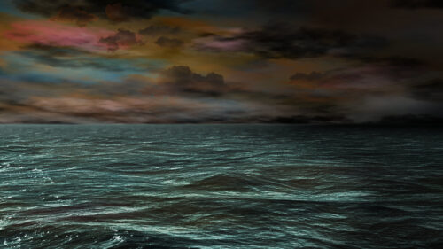 Dramatic Moody Ocean Waves Under Stormy Sunset Skies PC Wallpaper