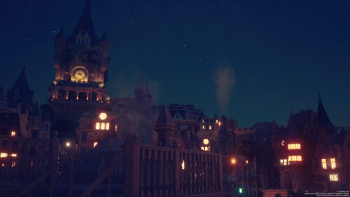 Enchanting Steampunk Fantasy Town Nightscape Desktop Wallpaper