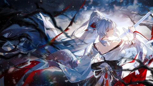 Jingliu Honkai Star Rail Silver Hair Warrior Sword 4K Wallpaper