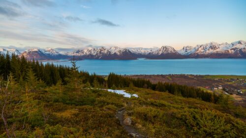 Breathtaking Arctic Mountain Landscape and Blue Fjord View PC Wallpaper