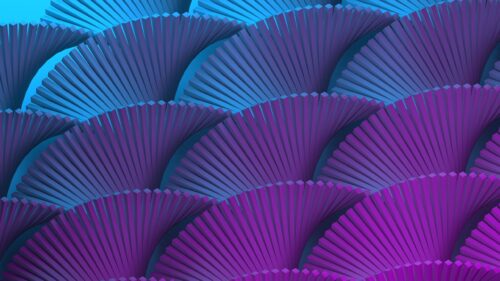 Abstract 3D Geometric Fan Patterns in Purple and Blue Gradient PC Wallpaper