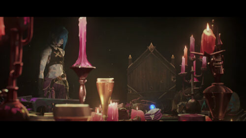 Jinx Arcane Standing Near Candles in a Dark Room 4K Wallpaper