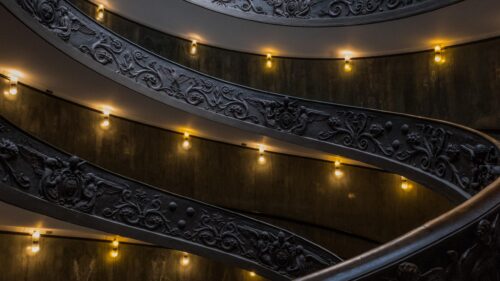 Elegant Spiral Staircase Architecture Dark Aesthetic PC Wallpaper
