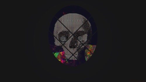 Abstract Glitch Skull ASCII Art Dark Aesthetic Desktop Wallpaper