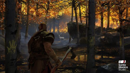 Kratos in Autumn Forest God of War PC Wallpaper