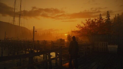 Ellie from The Last of Us Part II at Sunset Wooden Pier PC Wallpaper