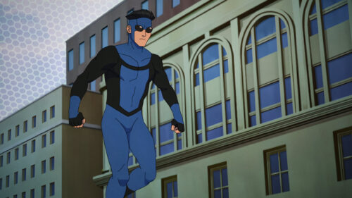 Invincible Mark Grayson Superhero Flying Over City 4K Wallpaper