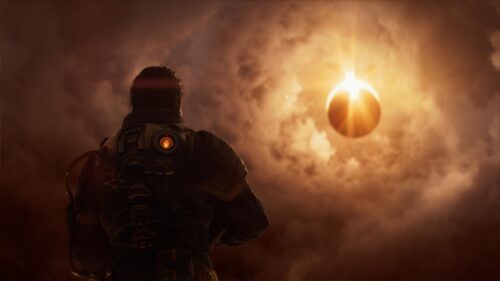 Solitary Astronaut Watching a Cosmic Solar Eclipse PC Wallpaper