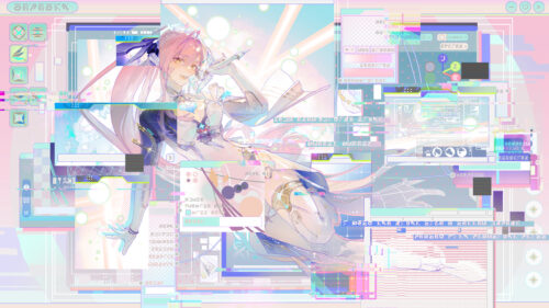 Stunning Anime Girl Digital Glitch Aesthetic PC Wallpaper
