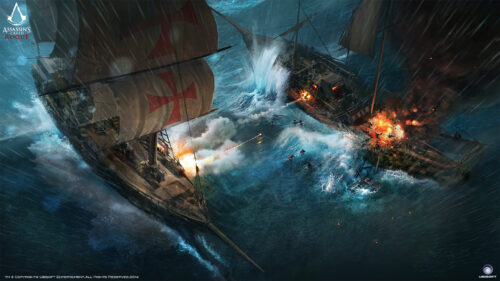 Epic Assassins Creed Rogue Naval Battle 4K Desktop Wallpaper