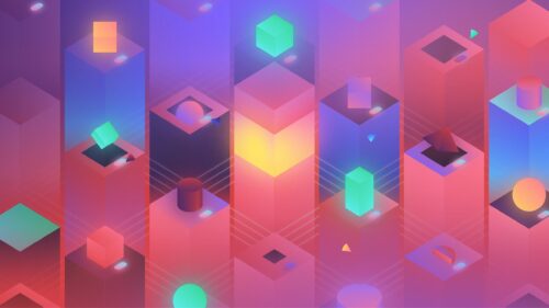 Abstract Isometric 3D Neon Shapes Modern Digital Art PC Wallpaper