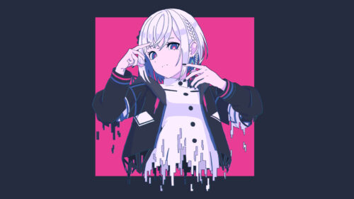 Aesthetic Anime Girl with Glitch Effect Cyberpunk Style PC Wallpaper