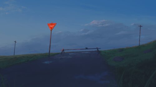 Lonely Cat Walking on Rural Road Under Twilight Sky PC Wallpaper