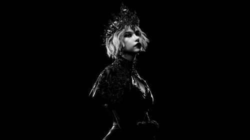 Ethereal Gothic Queen in Black and White Cinematic 4K Wallpaper