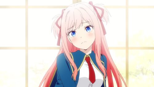 Sad Anime Girl with Pink Hair and Blue Eyes 4K Desktop Wallpaper