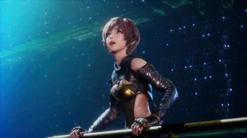 Futuristic Anime Girl in Cyberpunk City Night Desktop Wallpaper