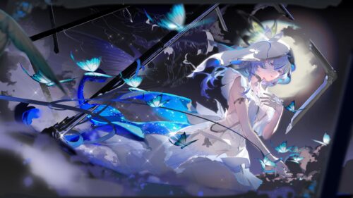 Anime Girl with Glowing Blue Butterflies in Moonlight 4K PC Wallpaper