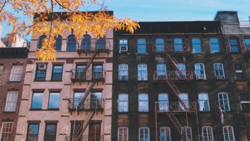 New York City Apartment Buildings with Autumn Foliage PC Wallpaper