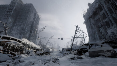Post Apocalyptic Frozen Cityscape Ruins 4K PC Wallpaper