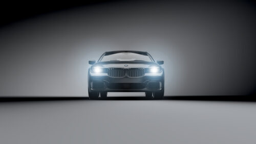 Elegant Black BMW 7 Series Front View Studio Lighting PC Wallpaper
